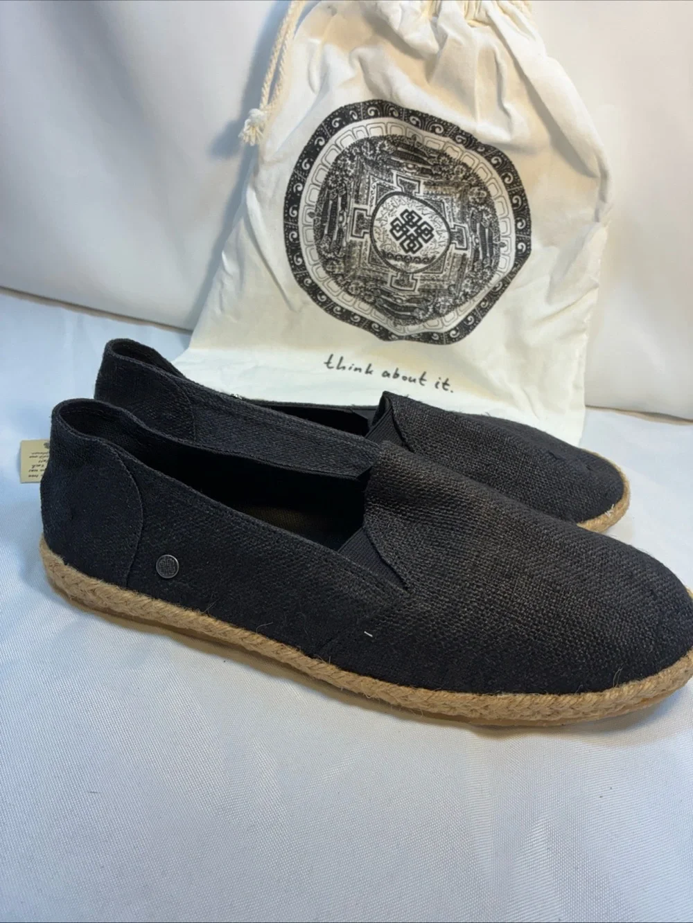 Virblatt Hemp Espadrilles Size 41 US Men 8 Women 10 NWT Black Boho Slip On Bag